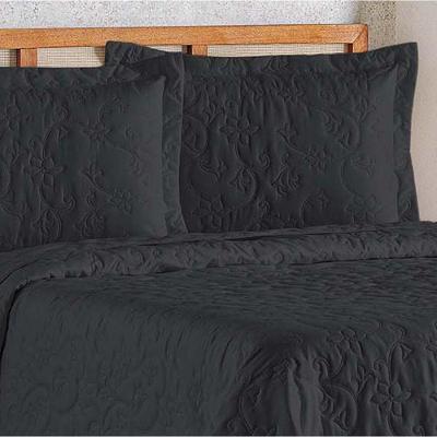 Cobre Leito Queen Bouti Mavie Floral 180 Fios 3 Peças - Preto