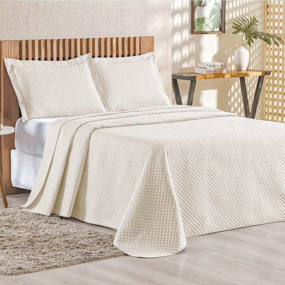 Cobre Leito Queen Bouti Mavie Geométrico 180 Fios 3 Peças - Marfim - 1