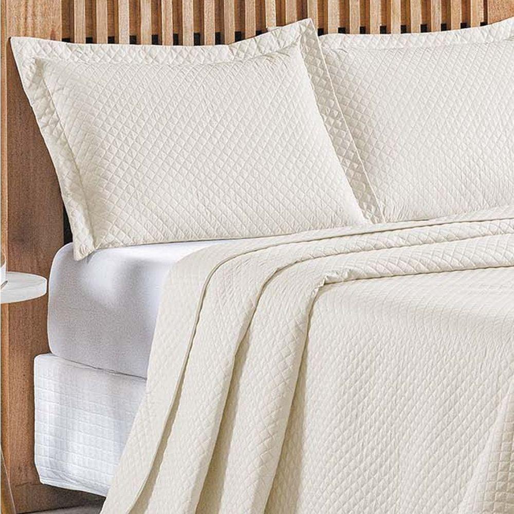 Cobre Leito Queen Bouti Mavie Geométrico 180 Fios 3 Peças - Marfim - 3