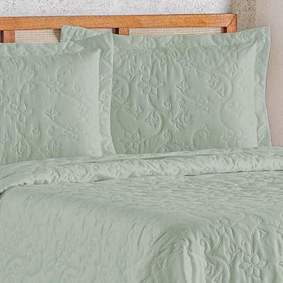 Cobre Leito Queen Bouti Mavie Floral 180 Fios 3 Peças - Verde Malva