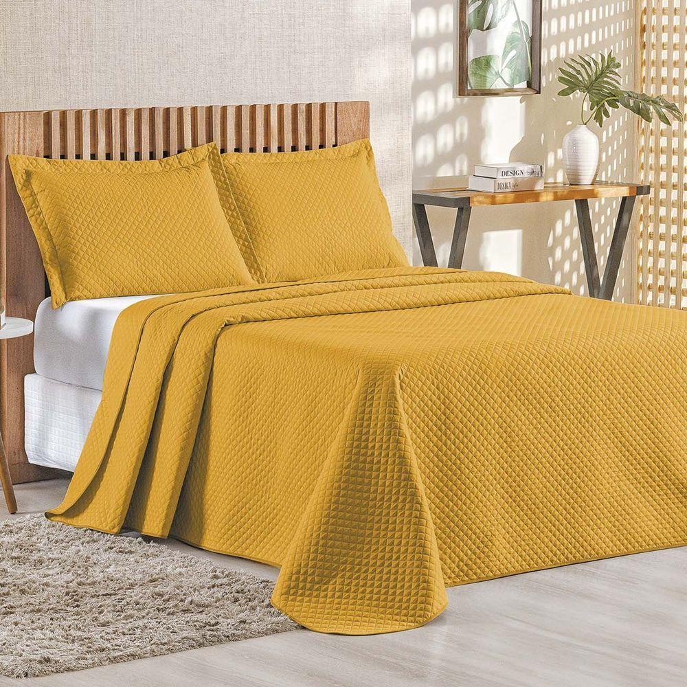 Cobre Leito Queen Bouti Mavie Geométrico 180 Fios 3 Peças - Açafrão - 1