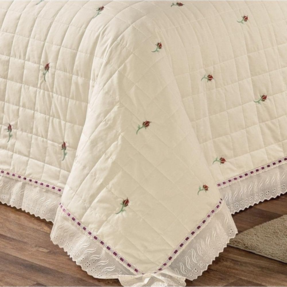 Kit Cobre Leito Queen Felicitá Percal 200 Fios Bordado 100% Algodão 9 Peças - Marfim - 1