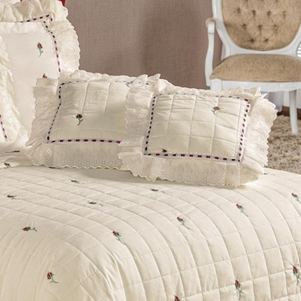 Kit Cobre Leito Queen Felicitá Percal 200 Fios Bordado 100% Algodão 9 Peças - Marfim - 3