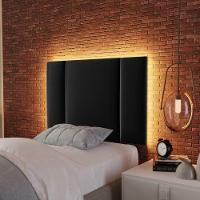 Cabeceira Estofada Cama Box Solteiro Com Led Splend 90 Cm Veludo Preto - 2