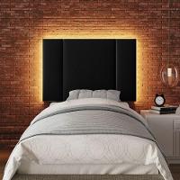 Cabeceira Estofada Cama Box Solteiro Com Led Splend 90 Cm Veludo Preto - 3