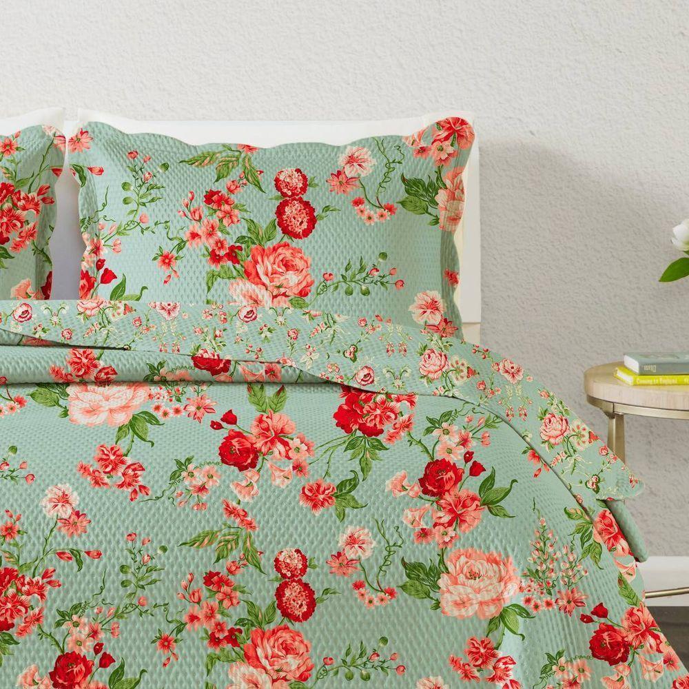 Kit Cobre Leito Solteiro Paris Patchwork + Porta Travesseiro Azul Tropical - 3