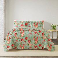 Kit Cobre Leito Solteiro Paris Patchwork + Porta Travesseiro Azul Tropical - 1