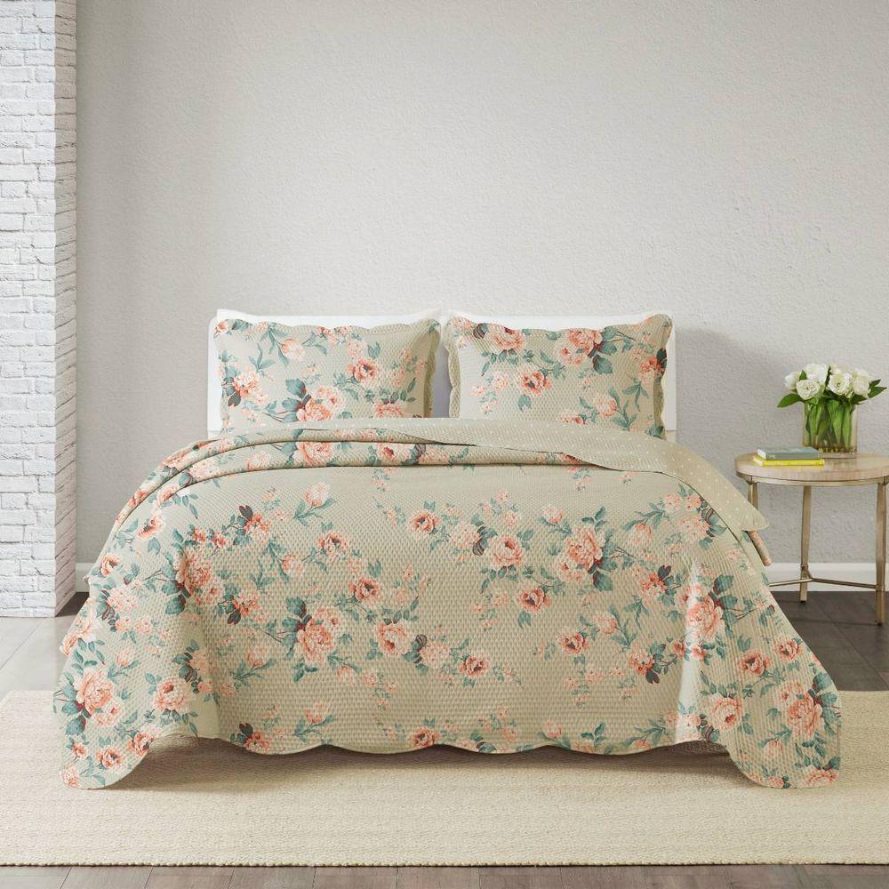 Kit Cobre Leito Solteiro Paris Patchwork + Porta Travesseiro Jardim Rosado - 1