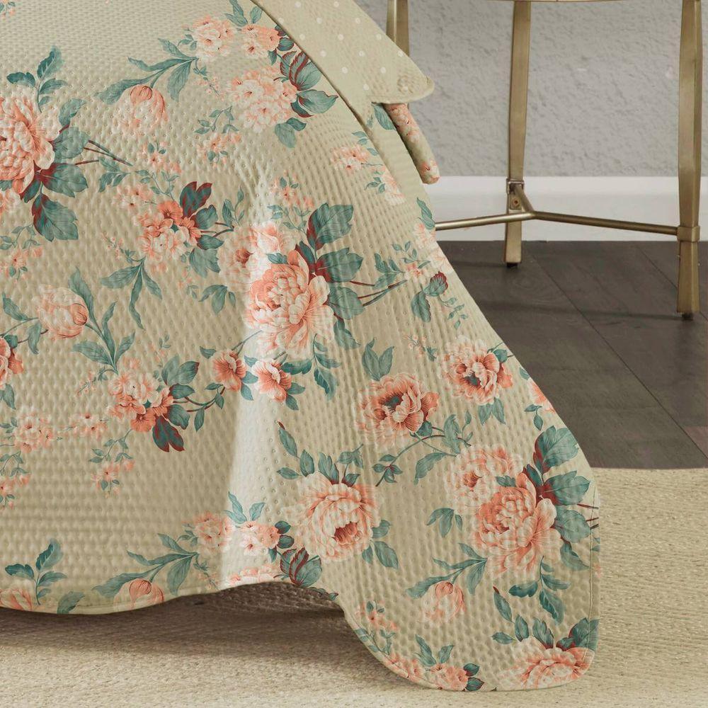 Kit Cobre Leito Solteiro Paris Patchwork + Porta Travesseiro Jardim Rosado - 2