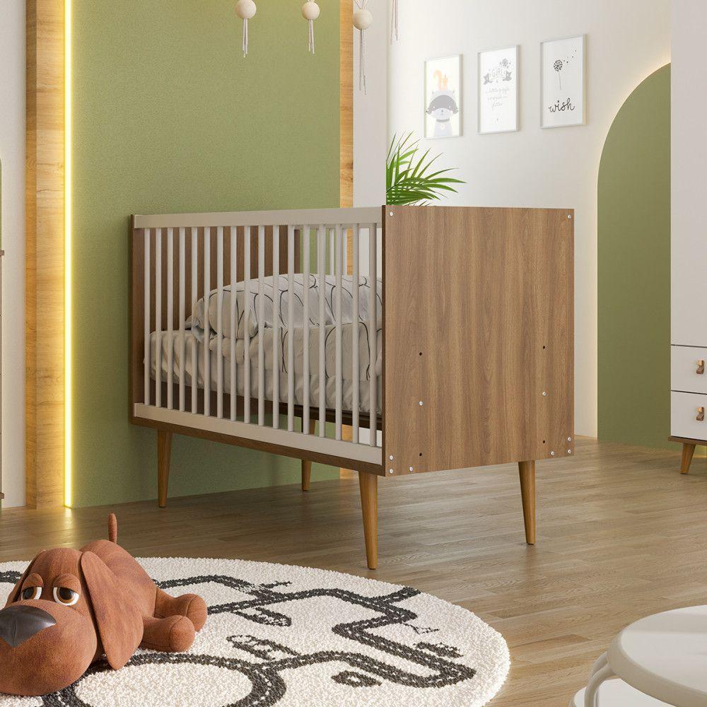 Berço Simples Encanto Nogal Com Branco Brilho Batrol Nogal E Branco - 4