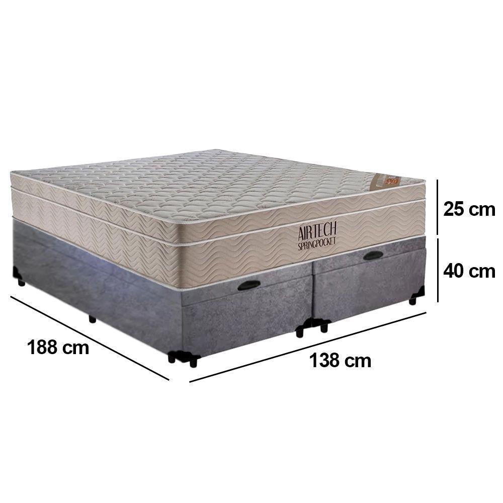 Cama Box Baú Casal Suede Bipartido + Colchão Ortobom Airtech Molas Ensacadas 65x138x188 cinza - 7