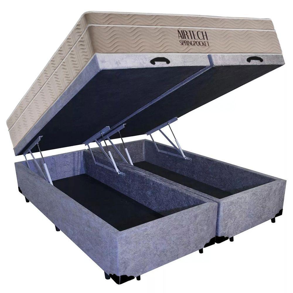 Cama Box Baú Casal Suede Bipartido + Colchão Ortobom Airtech Molas Ensacadas 65x138x188 cinza - 2