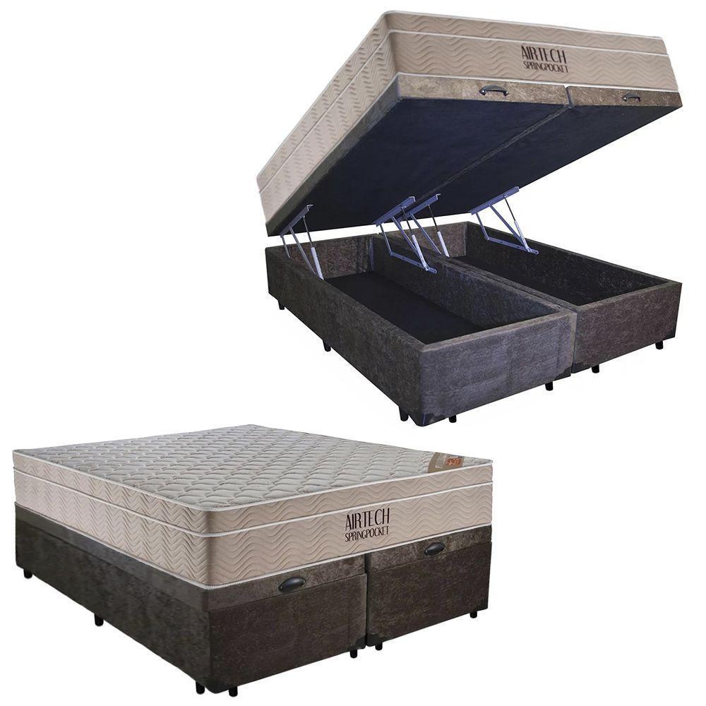 Cama Box Baú Casal Suede Bipartido + Colchão Ortobom Airtech Molas Ensacadas 65x138x188 marrom - 1