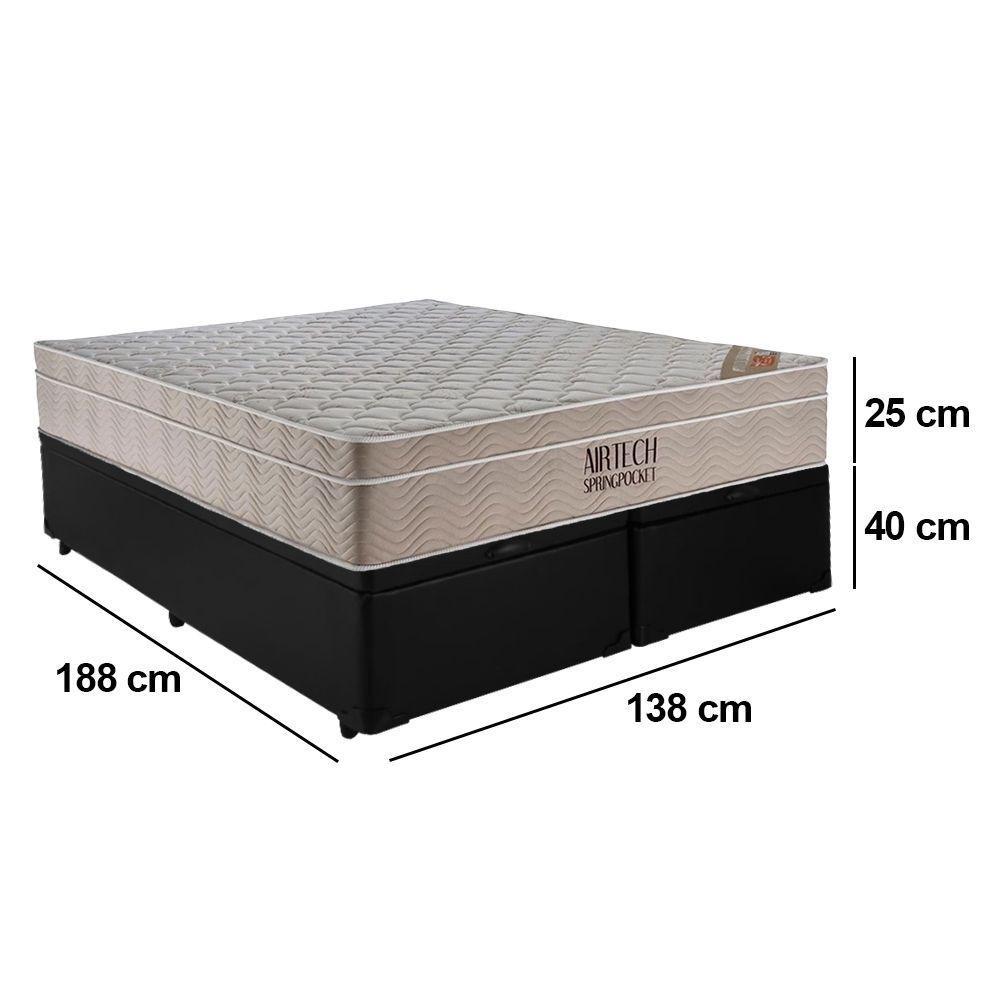 Cama Box Baú Casal Bipartido Sintético + Colchão Ortobom Airtech Molas Ensacadas 65x138x188 Preto - 7