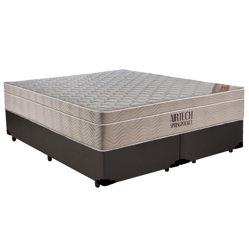 Cama Box Casal Bipartido Sintético + Colchão Ortobom Airtech Molas Ensacadas 65x138x188 Marrom - 1