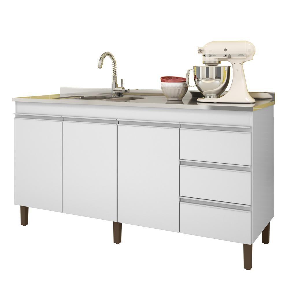 Balcão Pia 6200 Sem Tampo 159 Cm 3 Pt 3 Gv Branco Plla Branco - 1