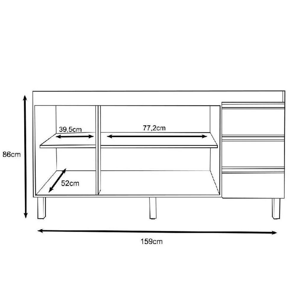 Balcão Pia 6200 Sem Tampo 159 Cm 3 Pt 3 Gv Nature Off White Plla Nature Off White - 4