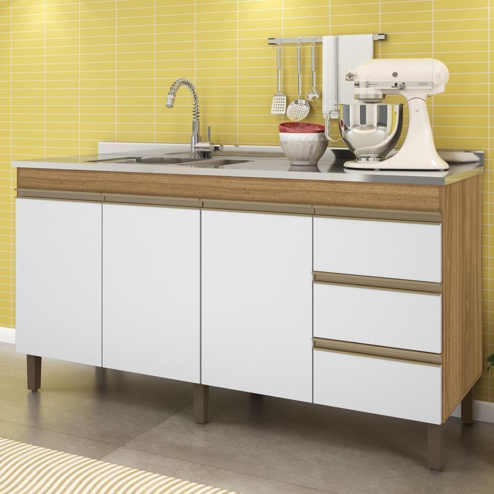 Balcão Pia 6200 Sem Tampo 159 Cm 3 Pt 3 Gv Nature Off White Plla Nature Off White - 6