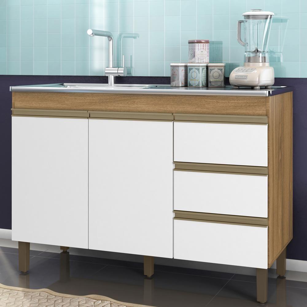 Balcão Pia 6150 Sem Tampo 119 Cm 2 Pt 3 Gv Nature Off White Plla Nature Off White - 6