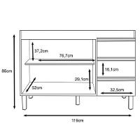 Balcão Pia 6150 Sem Tampo 119 Cm 2 Pt 3 Gv Nature Off White Plla Nature Off White