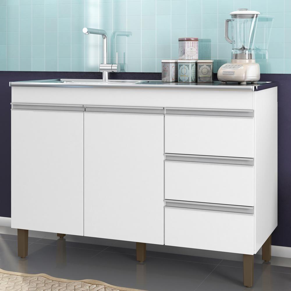 Balcão Pia 6150 Sem Tampo 119 Cm 2 Pt 3 Gv Branco Plla Branco - 6