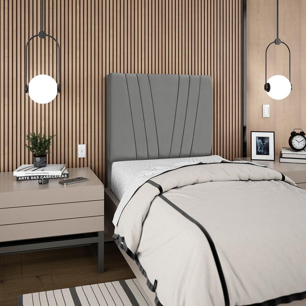 Cabeceira Solteiro 90cm Bell Suede Cinza Rm Cinza - 1