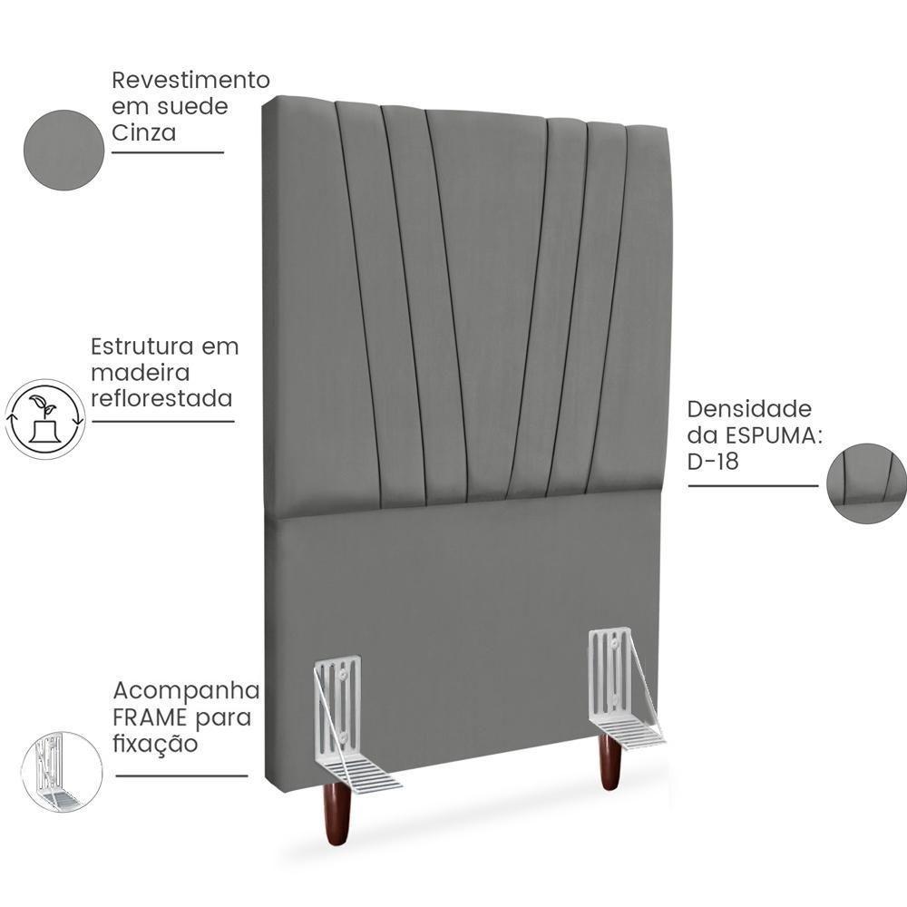 Cabeceira Solteiro 90cm Bell Suede Cinza Rm Cinza - 4