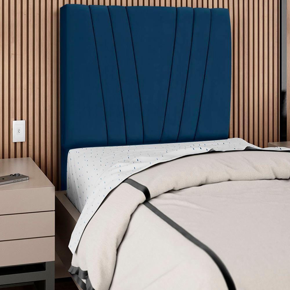 Cabeceira Solteiro 90cm Bell Suede Azul Rm Azul - 6