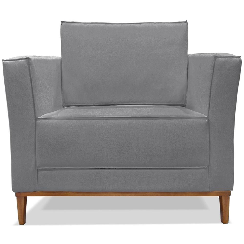 Poltrona Decorativa Balli 1 Lugar Pes Madeira Linho Cinza Ezz Cinza - 4