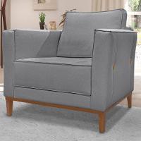 Poltrona Decorativa Balli 1 Lugar Pes Madeira Linho Cinza Ezz Cinza - 9