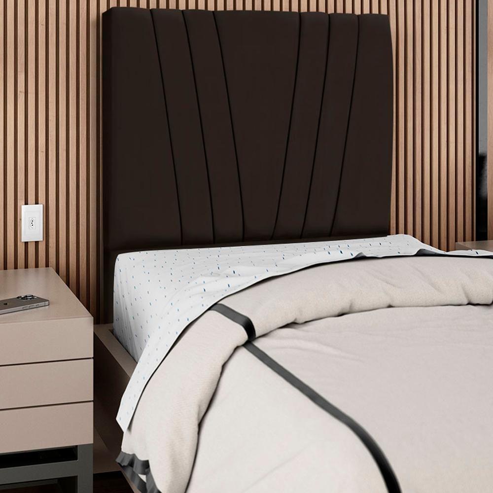 Cabeceira Solteiro 90cm Bell Suede Marrom Rm Marrom - 5