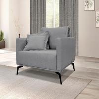 Poltrona Sala De Estar Liv 1 Lugar Pes Aço Linho Cinza Ezz Cinza - 6