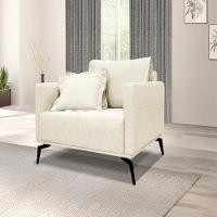 Poltrona Sala De Estar Liv 1 Lugar Pes Aço Linho Natural Ezz Natural - 6