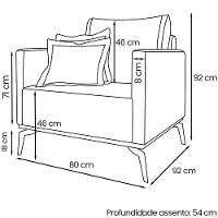 Poltrona Sala De Estar Liv 1 Lugar Pes Aço Linho Natural Ezz Natural - 7