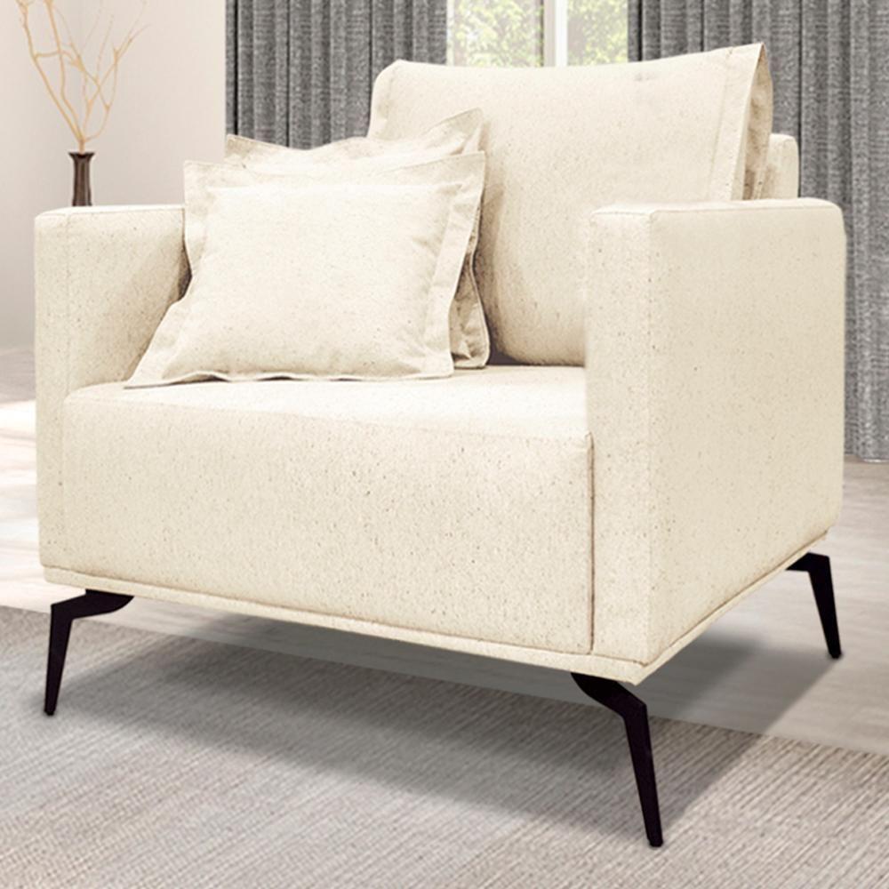 Poltrona Sala De Estar Liv 1 Lugar Pes Aço Linho Perola Ezz Perola - 9