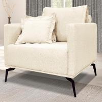 Poltrona Sala De Estar Liv 1 Lugar Pes Aço Linho Perola Ezz Perola - 9