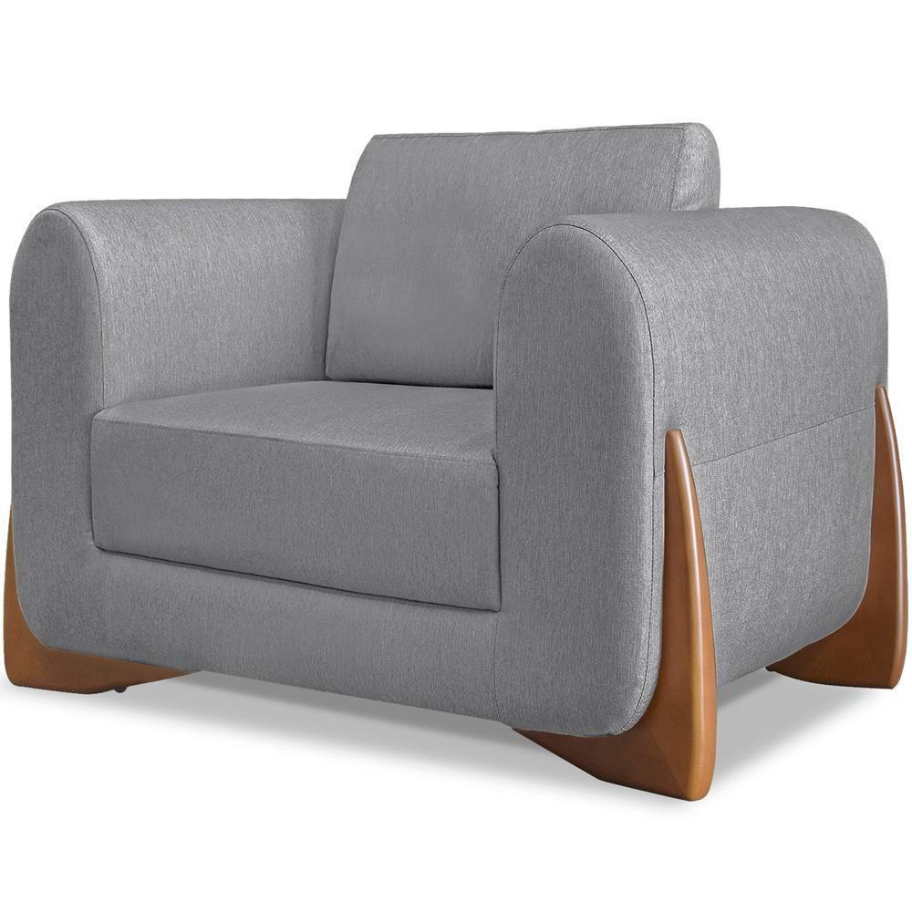 Poltrona Jolie 1 Lugar Pes Boomerang Linho Cinza Ezz Cinza - 1