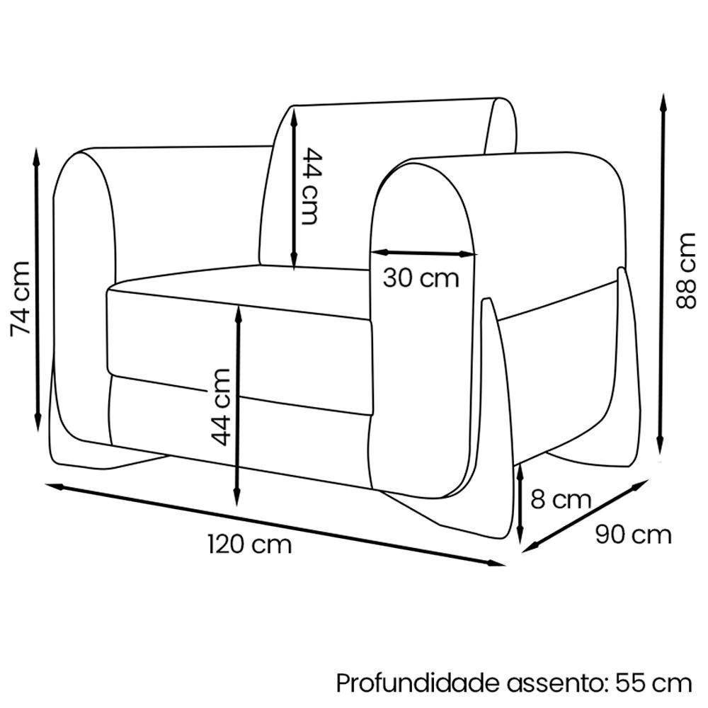 Poltrona Jolie 1 Lugar Pes Boomerang Linho Cinza Ezz Cinza - 5