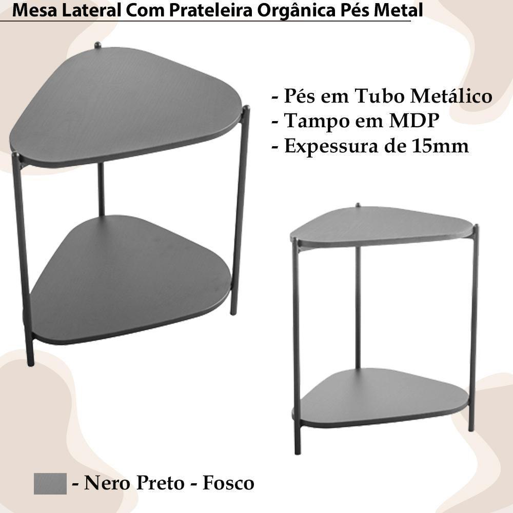 Mesa Lateral Organica Pe Metal Preto Nero 28016 Artesano Nero Preto - 5