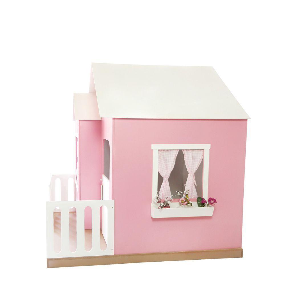 Casinha De Brinquedo Artesanal Janela Lateral Versátil Com Cortinas Mdf Rosa/branco L12 - Criança Feliz - 7