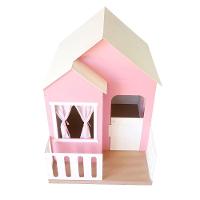 Casinha De Brinquedo Artesanal Janela Lateral Versátil Com Cortinas Mdf Rosa/branco L12 - Criança Feliz - 5
