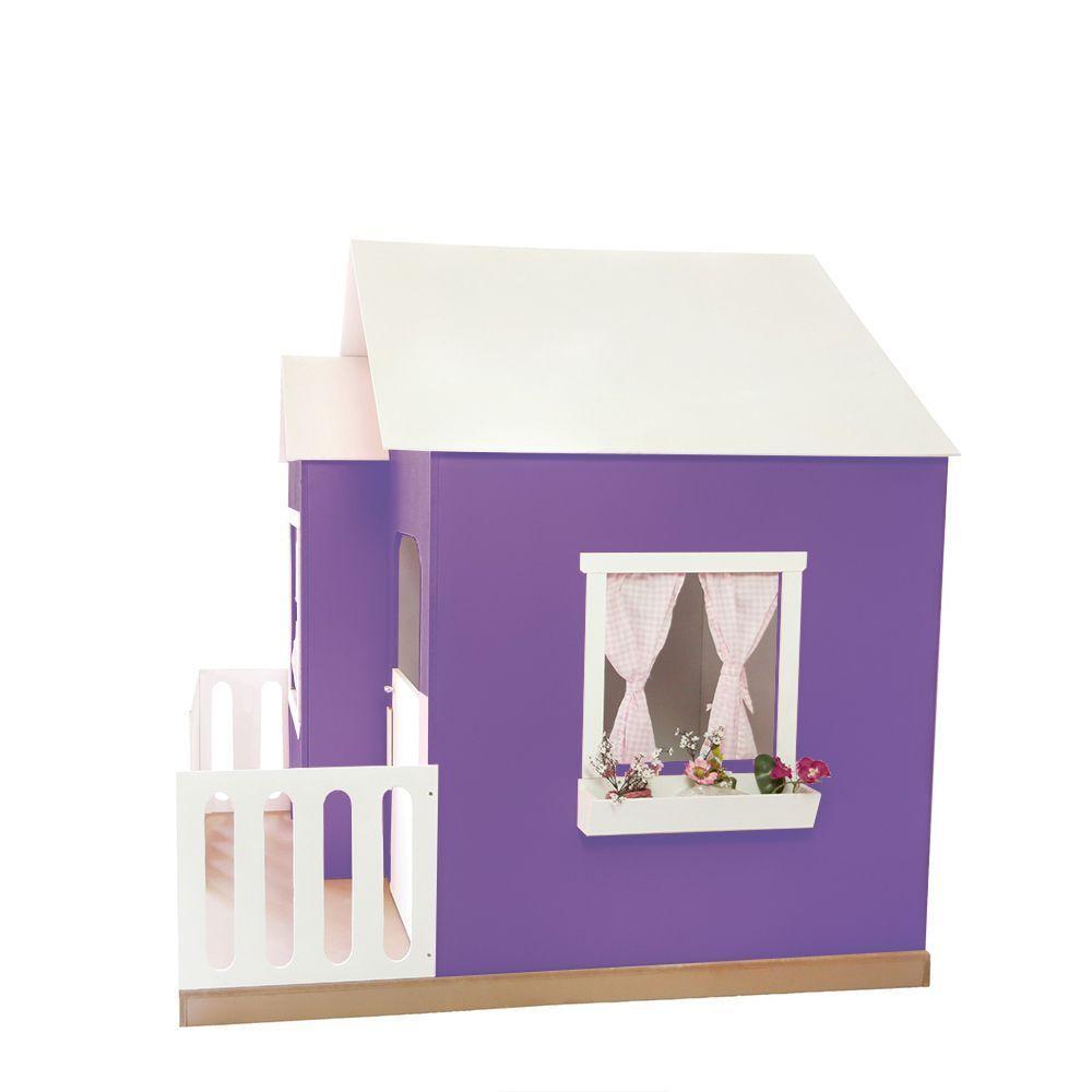 Casinha De Brinquedo Artesanal Janela Lateral Versátil Com Cortinas Mdf Roxo/branco L12 - Criança Feliz - 7