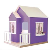 Casinha De Brinquedo Artesanal Janela Lateral Versátil Com Cortinas Mdf Roxo/branco L12 - Criança Feliz - 1