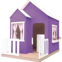 Casinha De Brinquedo Artesanal Janela Lateral Versátil Com Cortinas Mdf Roxo/branco L12 - Criança Feliz - 2