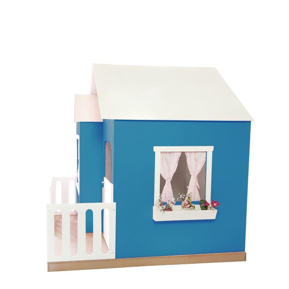Casinha De Brinquedo Artesanal Janela Lateral Versátil Com Cortinas Mdf Azul/branco L12 - Criança Feliz - 7
