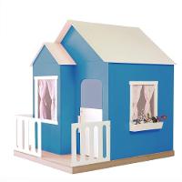 Casinha De Brinquedo Artesanal Janela Lateral Versátil Com Cortinas Mdf Azul/branco L12 - Criança Feliz - 1