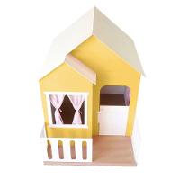 Casinha De Brinquedo Artesanal Janela Lateral Versátil Com Cortinas Mdf Amarelo/branco L12 - Criança Feliz