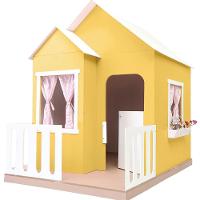 Casinha De Brinquedo Artesanal Janela Lateral Versátil Com Cortinas Mdf Amarelo/branco L12 - Criança Feliz - 5