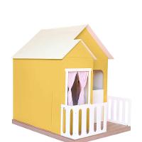 Casinha De Brinquedo Artesanal Janela Lateral Versátil Com Cortinas Mdf Amarelo/branco L12 - Criança Feliz - 6