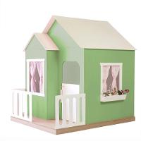 Casinha De Brinquedo Artesanal Janela Lateral Versátil Com Cortinas Mdf Verde/branco L12 - Criança Feliz - 1